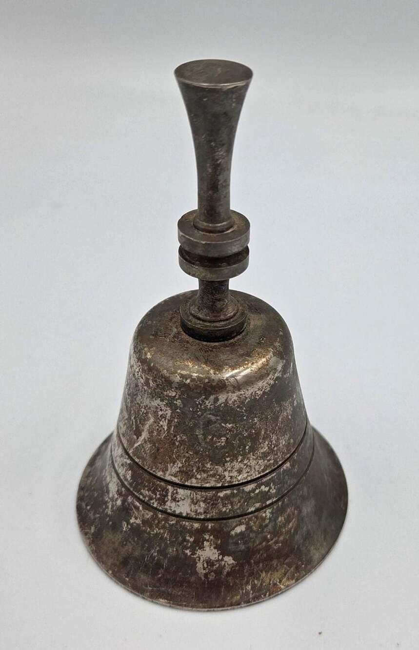 Vintage Silver Plated Metal Hand Bell Tarnish Finish Hong Kong